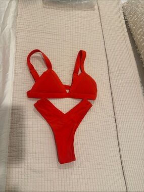 Red Triangle Bikini Set with V-Front Bottom